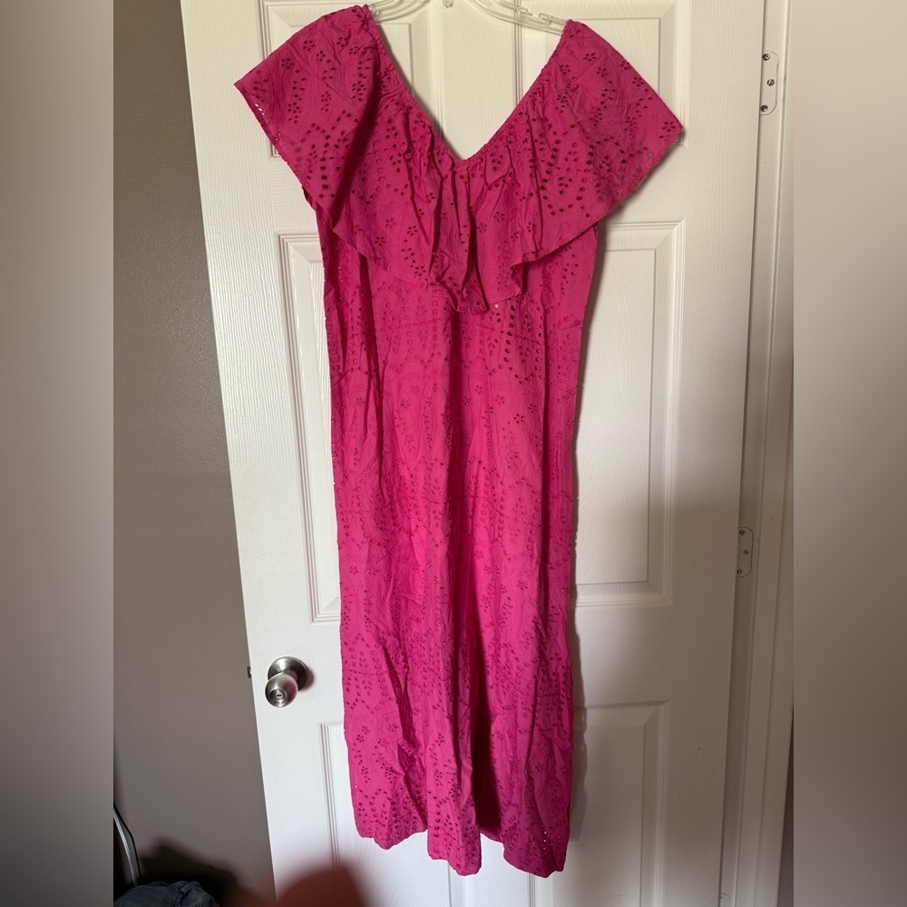 NWT Tuckernuck Fuchsia Pink Eyelet Ruffle Midi Dress size XS - Picture 6 of 10